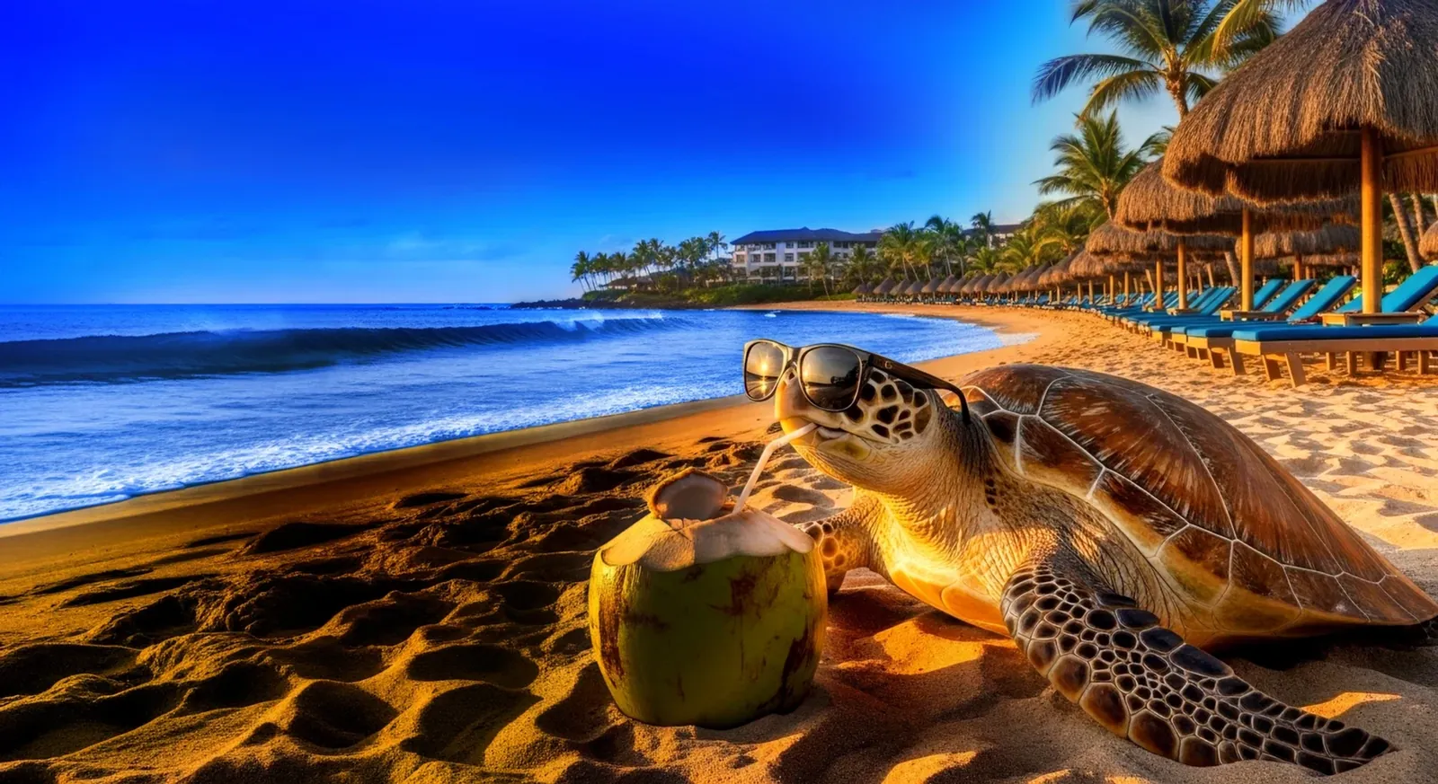 Romeu relaxing on the beach with a coconut